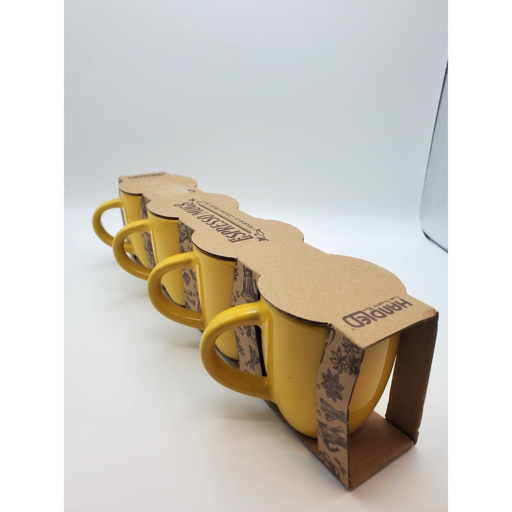NEW Yellow Ceramic Espresso Mugs, Set of 4 Demitasse Cups,  NIB